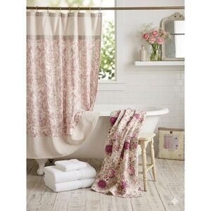 Sherry Kline Vintage Stone Shower Curtain Rose Floral Damask 70x72 New